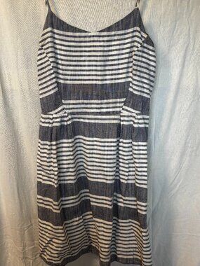 Striped Grey and White Sleeveless Midi Sundress